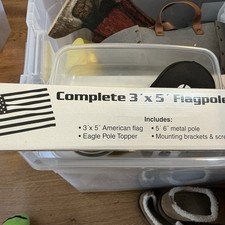 USA American Flag 3' x 5' Complete Kit w/Flagpole, Eagle Topper, Hardware 70p