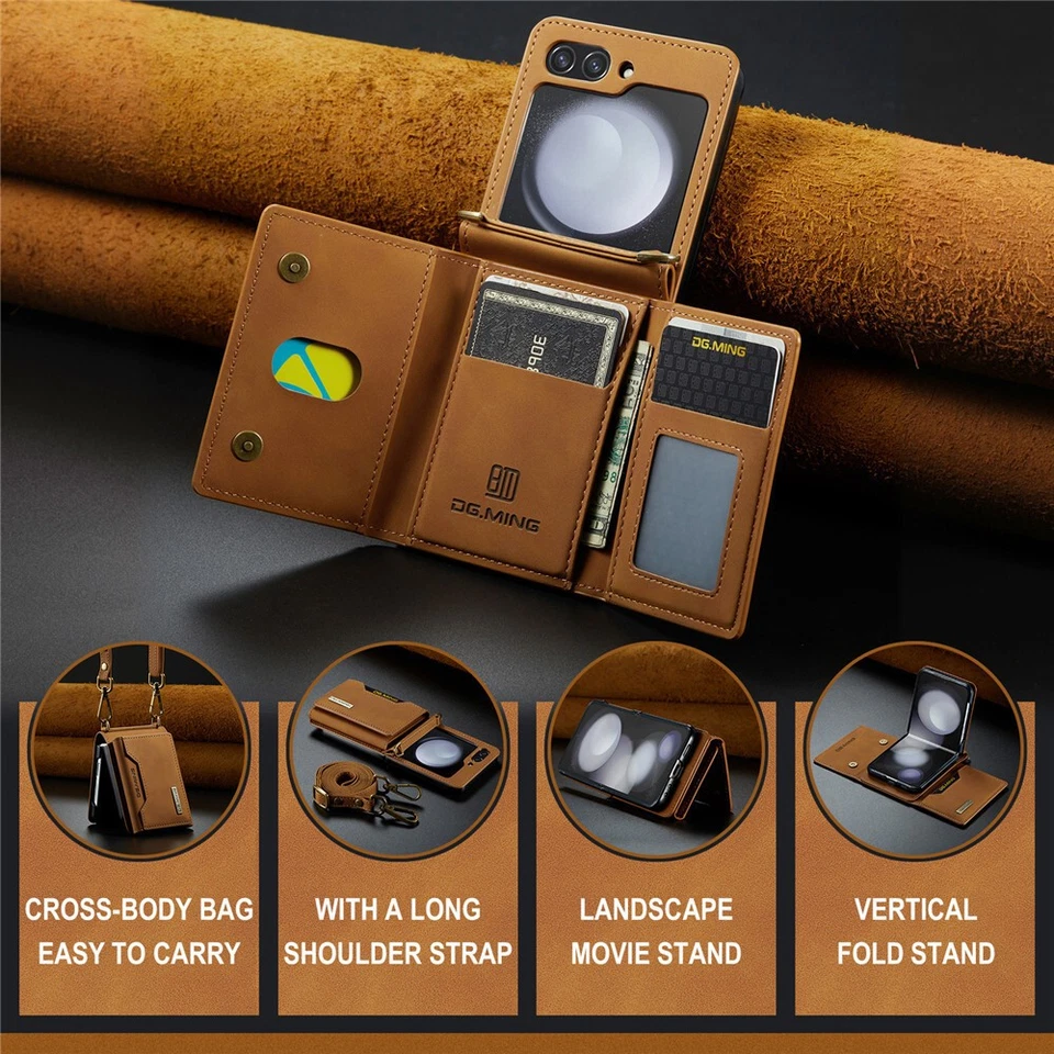 Leather Flip Case Wallet Cover With Strap For Samsung Z Flip 7 FE 6 5 4 3 5G - Image 4 of 4