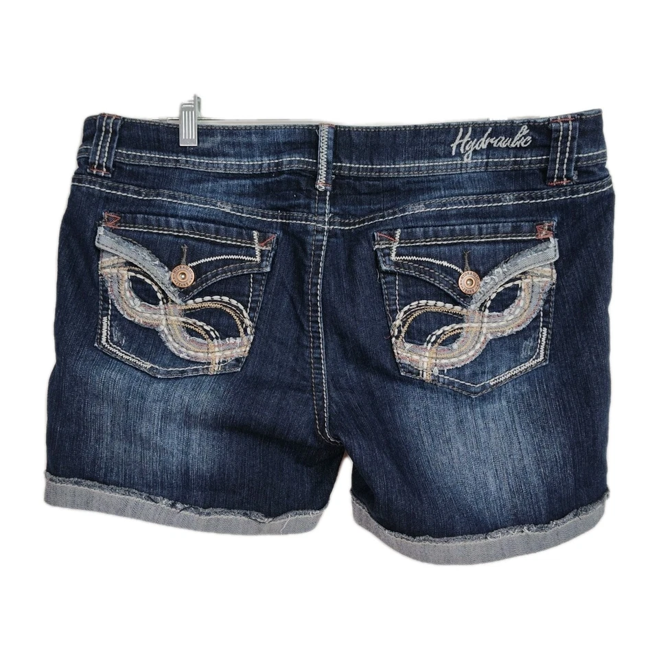 Pantalones Cortos de Denim Hidráulicos Para Mujer Talla 15/16 Azul Bordado Poquetas 5" Entrepierna Foto 2 de 4