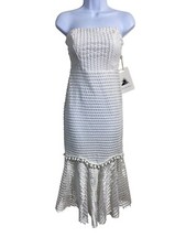 NEW Here Comes The Sun White Mesh Strapless Midi Dress Sz Small Mermaid Coquette