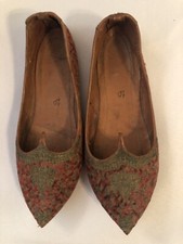 Antique Handmade Turkish Persian Embroidered Velvet Leather Child Slippers Shoes
