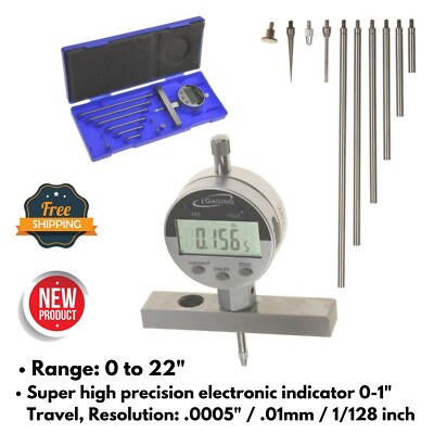 Depth Gauge Digital Electronic Indicator 0-22'' Measure Range Machinist Gunsmith