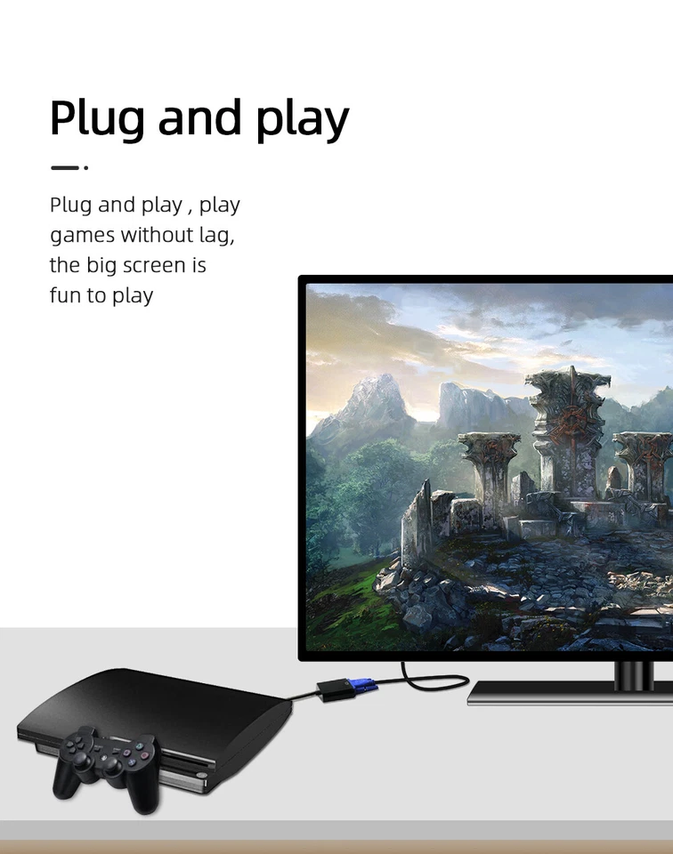 HDMI INPUT to VGA OUTPUT Converter Adapter Cable 1080p For PC TV Monitor Black - Bild 4 von 4