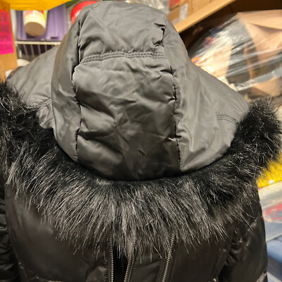 1 MADISON EXPEDITION Black Parka Faux Fur Trim Coat Size M Medium