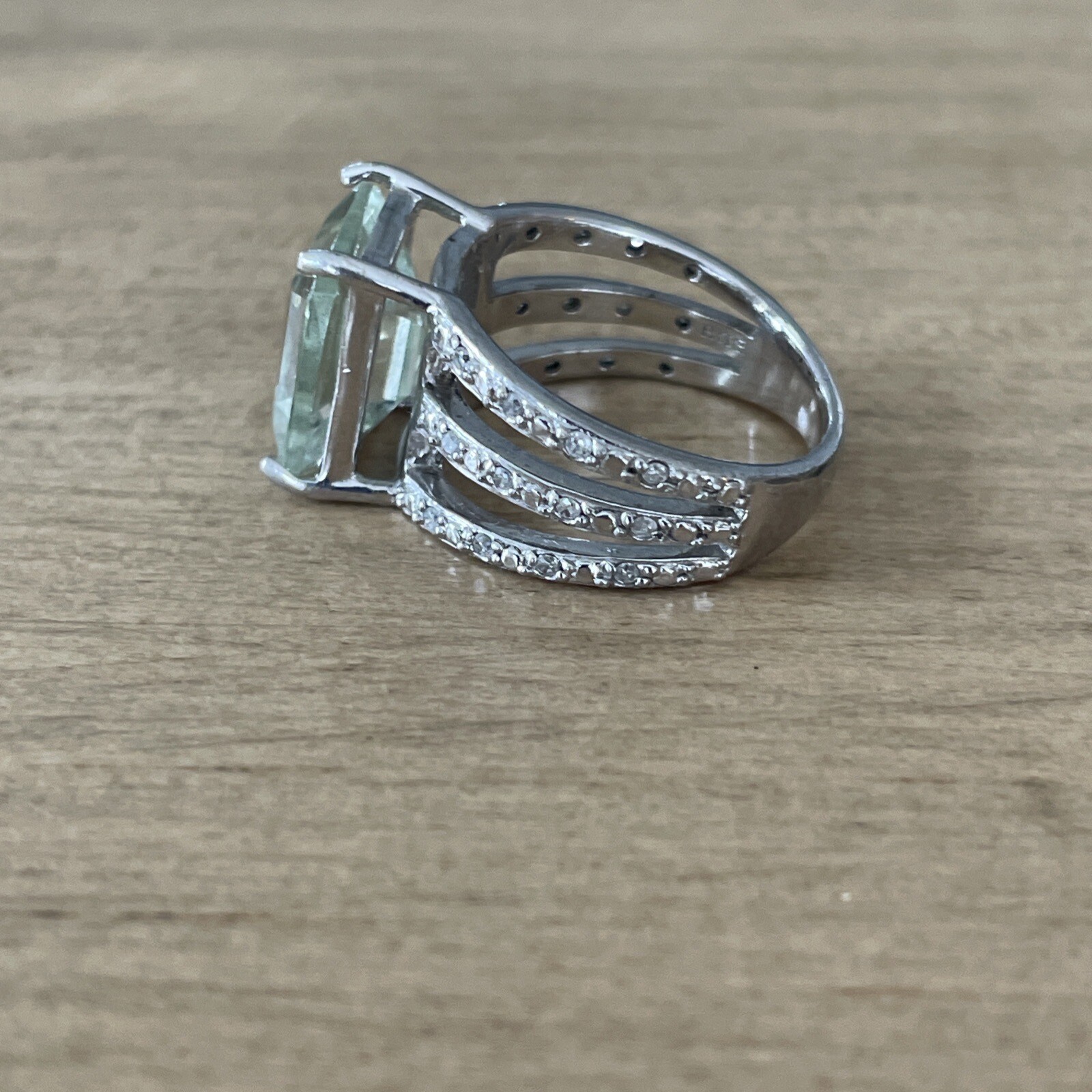 Sterling Silver Rectangular Green Gemstone Ring S… - image 4