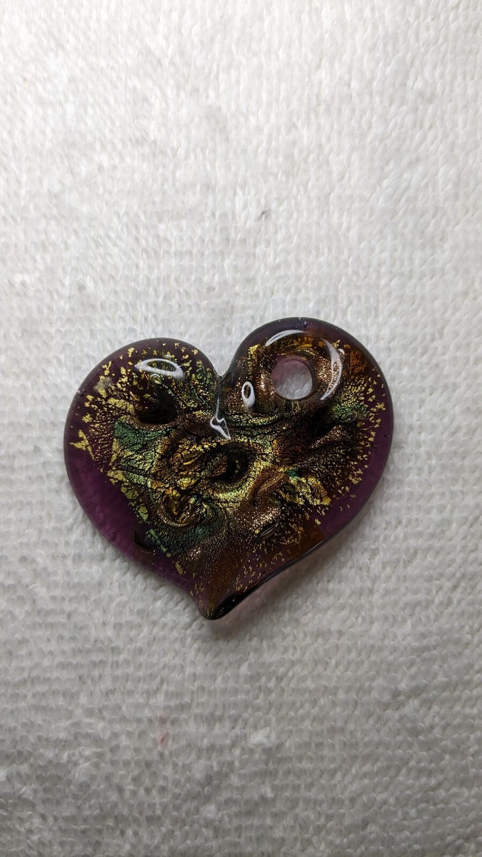 Murano Swirl Heart Glass Pendant, Purple And Gold View 4