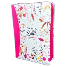 Biblia con Cierre Compacta 11 puntos RV1960 con canto pintado primaveral fucsia