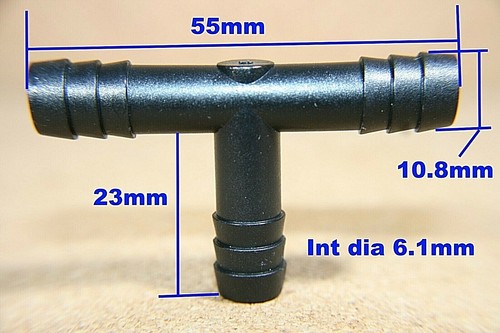 Two Tee Tube Connector 9mm Air Water Black Barb Fastener - Picture 2 of 3