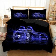 Racing Car Blue Duvet Cover with Pillowcases Bedding Set Single Double King Size