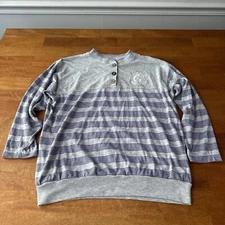 Gitano Shirt Women’s Size Small Purple Striped Gray 1/4 Button Preppy Nautical