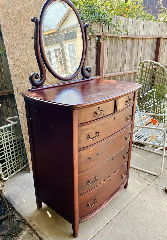 Antique Mahogany High Boy Dresser Chest with Adjustable Mirror - Image 4 of 4