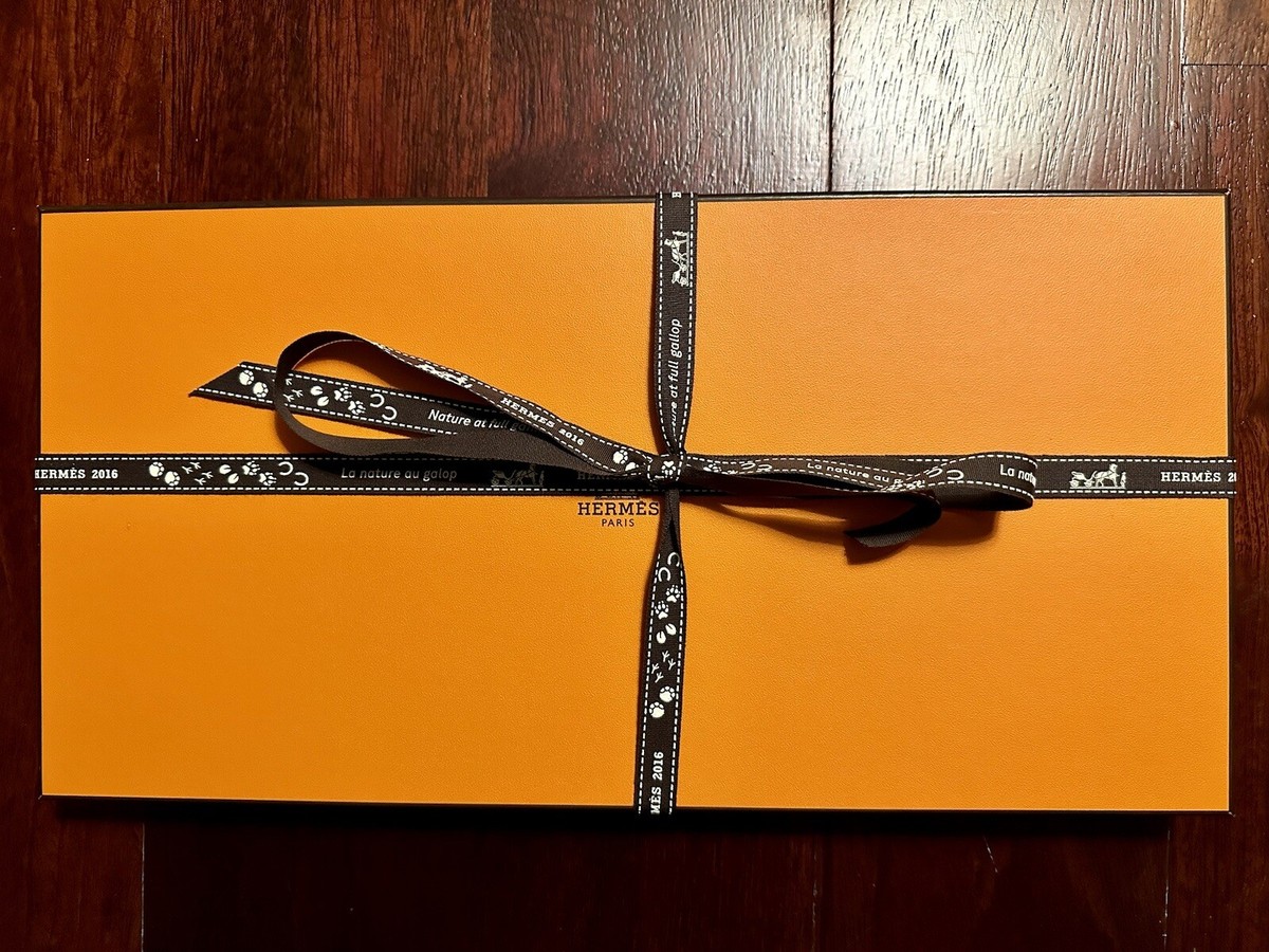 Hermes Authentic Empty Gift Storage Box Orange with Ribbon 