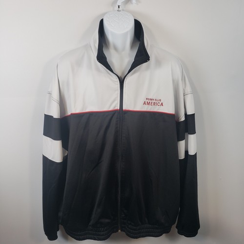 Perry Ellis America Track Jacket Mens XXL Active Full Zip Red Black Logo 2X /R17