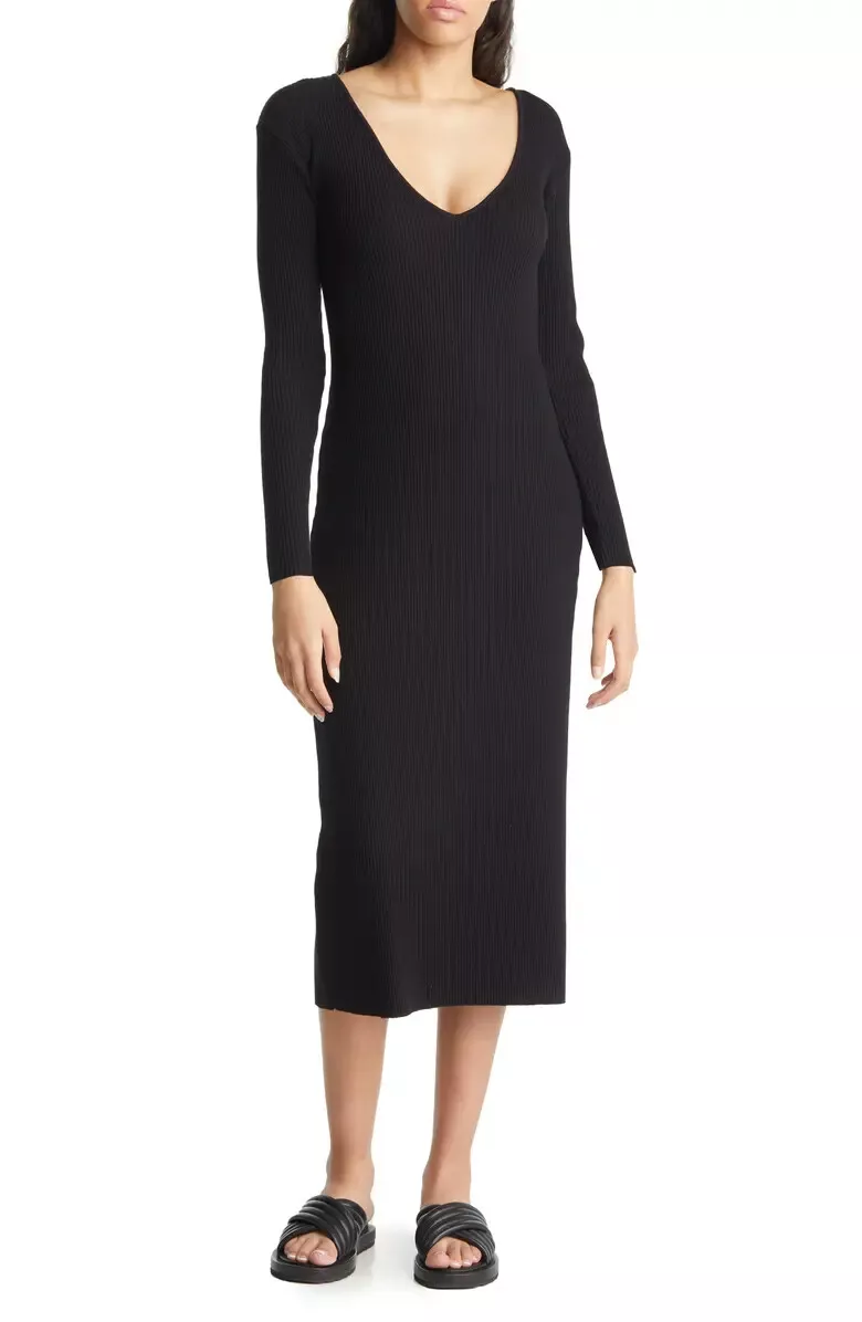 Ribbed v neck midi top dress