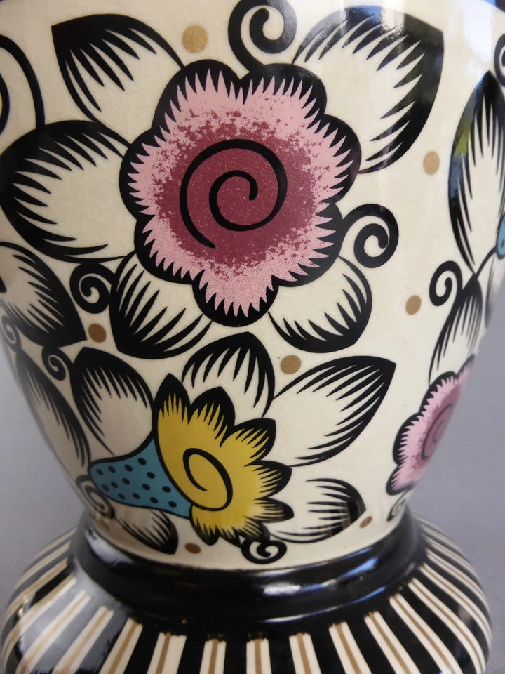 GRAND VASE EN CERAMIQUE LV CERAM D'APRES EMILE LOMBART STYLE ART DECO FLORAL 893 - Photo 4/4