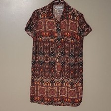 URBAN OUTFITTERS UO Malou Linen Blend Button Front Shirt Dress Brown  SP Aztec