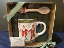 Taza de Navidad Hallmark Nature's Sketchbook 3D 16 oz cuchara a juego M Bastin nueva