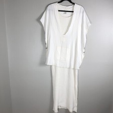 Garb Women's M/L White V Neck Shirt Waffle Sleeveless Pullover Maxi Shift Dress