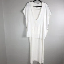 Garb Women's M/L White V Neck Shirt Waffle Sleeveless Pullover Maxi Shift Dress
