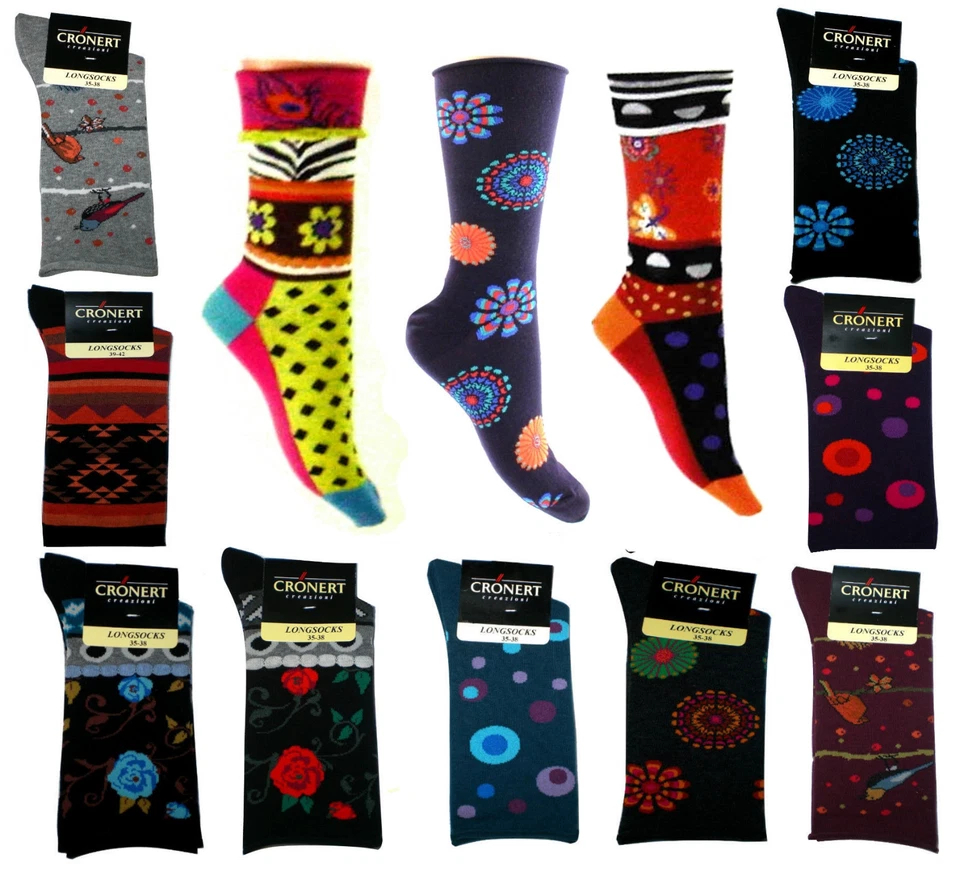 CRÖNERT CAYS lustige socken bunt Baumwoll-Strümpfe Longsocks Rollbund ohne Gummi