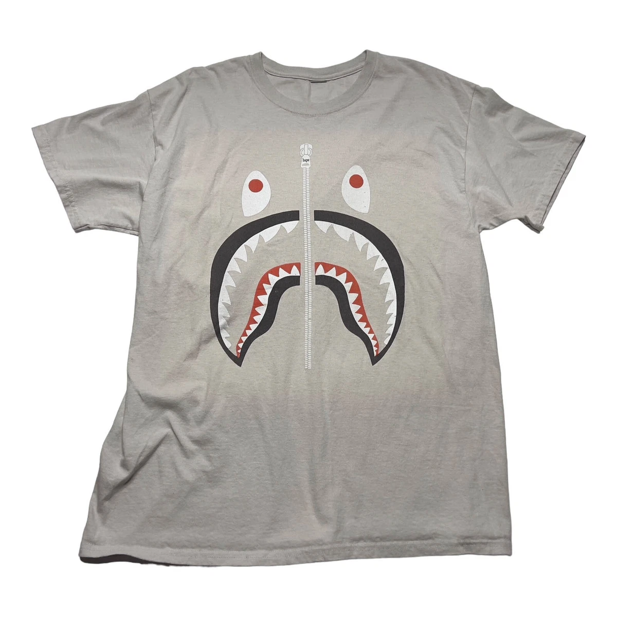 Men's Bape Multi Zip Shark Mouth Beige T-Shirt Street Wear sz M | eBay