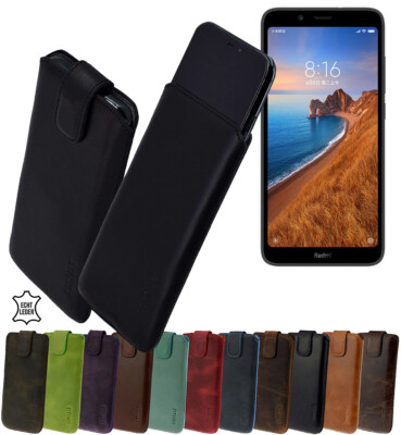 Suncase Hülle Tasche Echt Leder Handyhülle Case Einschubetui für Xiaomi Redmi 7A