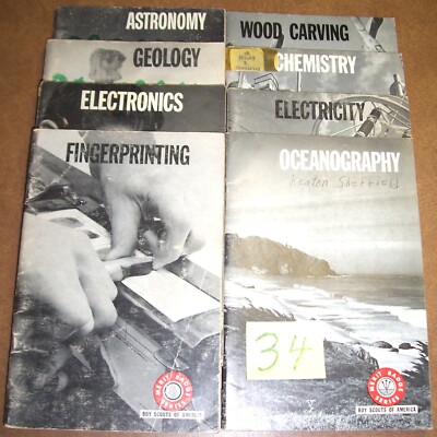 BSA Lot 34 Boy Scout 8 Merit Badge Books FINGERPRINTING OCEANOGRAPHY GEOLOGY +++