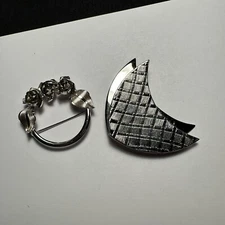 Lot Of 2 Silver Tone Brooch Pins 1 Signed Emmons