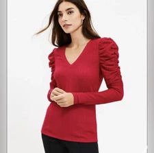 LOFT NWT Shirred Puff Sleeve Long Sleeve Top - Magenta Kiss - Size Medium