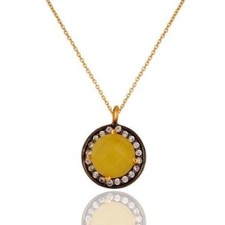 22K Gold Vermeil 925 Sterling Silver Pave CZ Yellow Moonstone Chain Pendants