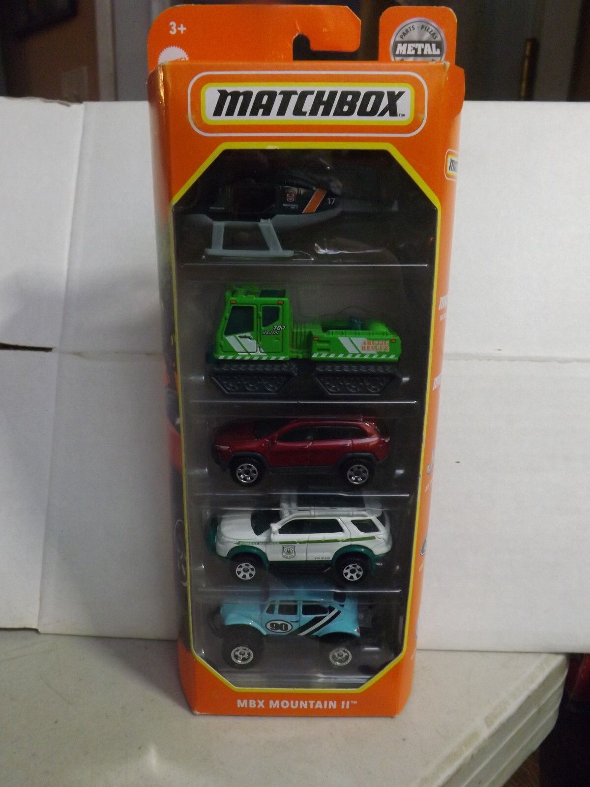 2021 Matchbox 5 Car Gift Pack MBX Mountain II Beetle 4X4-Helicopter-Hail Cat...