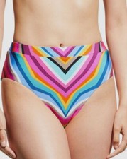  88 Trina Turk Women's Blue Louvre Striped High Waist Bottom Swimwear Size 10