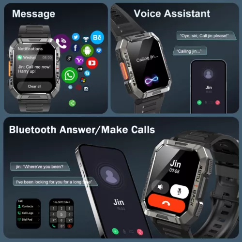 Militär Smartwatch Herren mit Telefonfunktion Pulsmesser Schlafmonitor Sportuhr - Bild 2 von 11
