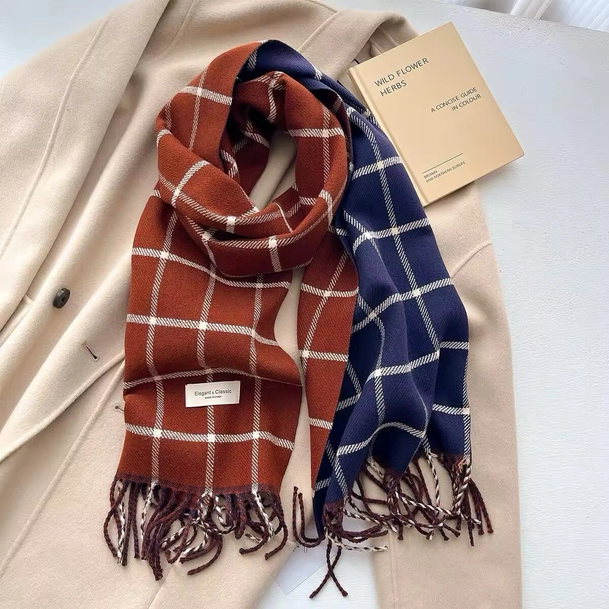 New Double Sided Checked Winter Shawl Cashmere Pashmina Touch Unisex Bufanda UK