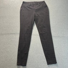 Faded Glory Skinny Pull On Pants Womens M Plaid Stretch Black Burgundy Jeggings