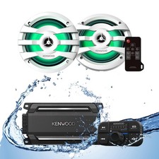KENWOOD KAC-M5024BT 600W Amp 2x KFC-1673MRWL 6.5" Marine Speakers Bundle