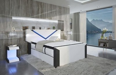 Boxspringbett Komplettbett Bett Luxus LED Beleuchtung USB Comfort LYON Matratze