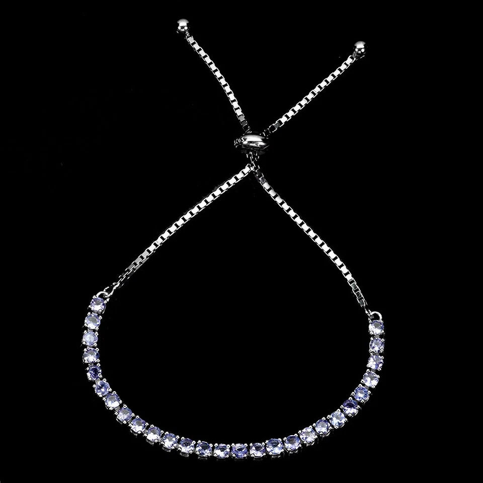 925纯银手链圆形坦桑石3毫米宝石首饰7英寸 — 第 2/4 张图片