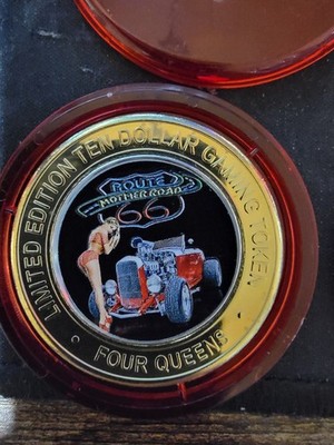 FOUR QUEENS $10 RED Cap .999 Silver Strike RT66 MotherRoad Release