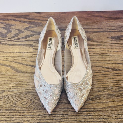 Badgley Mischka Blush Nude Embellished Pointed Flats