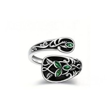 Unique Green Marquise Gemstones Adjustable Ring Art Deco Leaf Designs