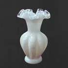 Vintage Fenton 6" White Milk Glass Vase | Clear Crest Flare Ruffled Top | USA