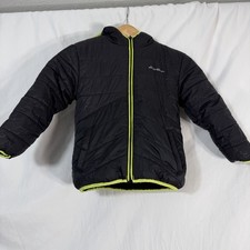 Eddie Bauer Boys Reversible Hooded Jacket Black Size XS 5-6 Warm Fleece G2