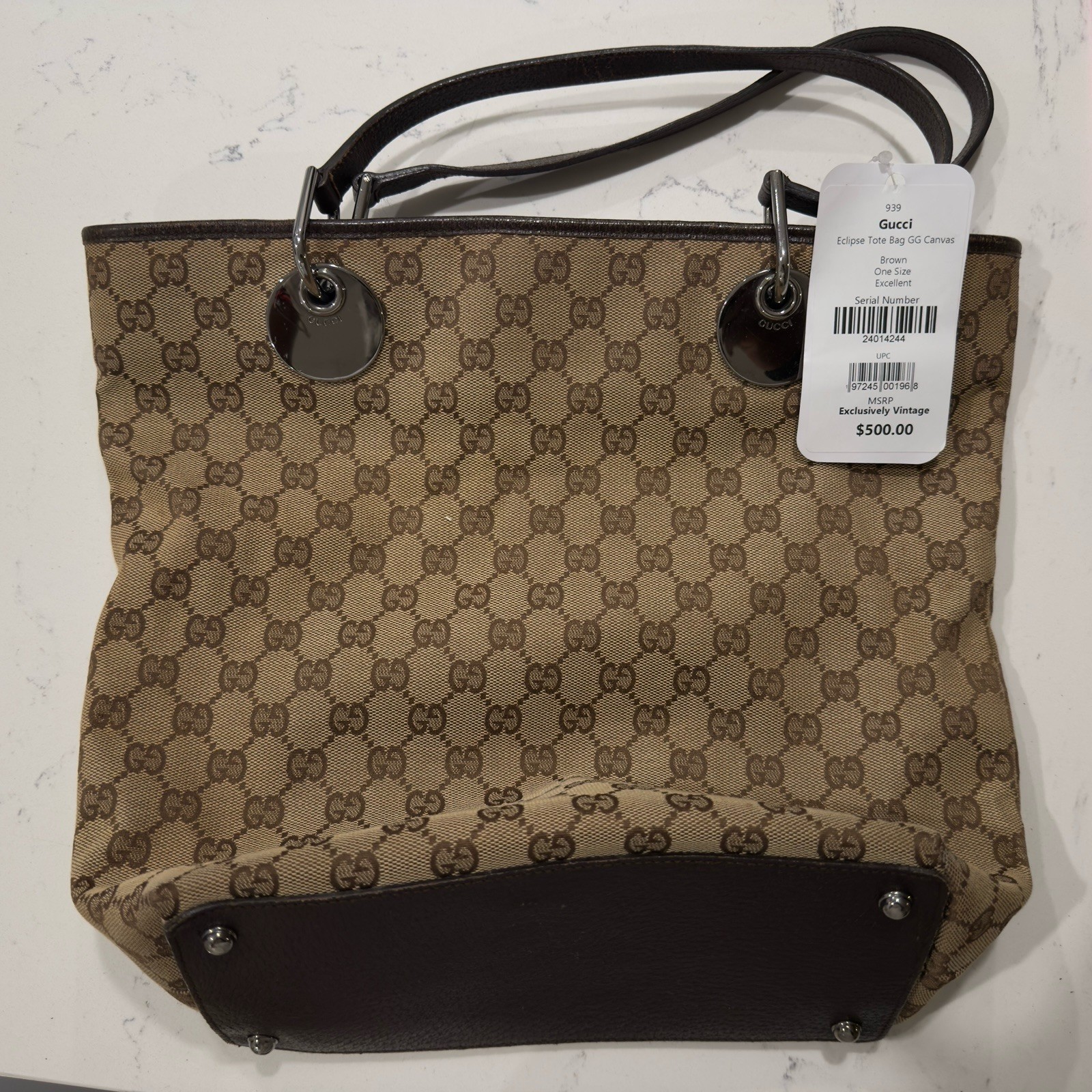 Gucci Eclipse Monogram GG Tote Handbag Canvas Lea… - image 1