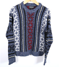 90s Expressions Sweater Men's Medium Blue Geometric Snowflake Pattern VTG Knit