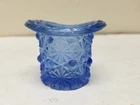 VTG FENTON BLUE DAISY AND BUTTON GLASS TOP HAT TOOTHPICK HOLDER 1 7/8"