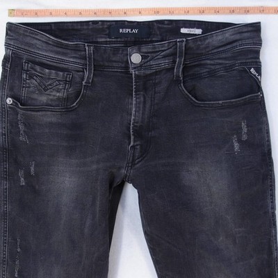 Herrens Replay M914 ANBASS Slim Tapered Elasthan Grau Jeans W34 L32