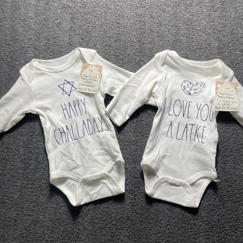 2 Rae Dunn Baby Bodysuits 0-3 Mos Hanukkah I Love You a Latke & Happy Challadays