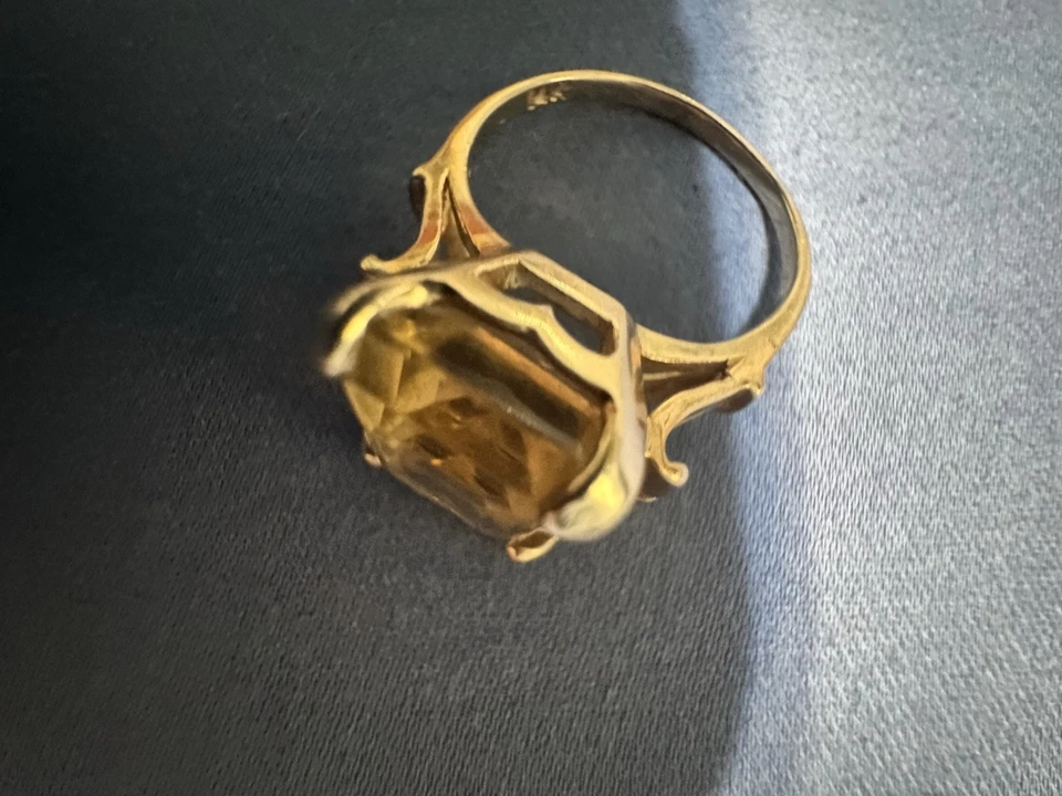 Anillo Estate Vintage Fabuloso Oro Rosa 14k Corte Esmeralda Citrino Dorado Declaración Foto 4 de 4