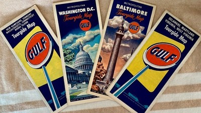 4 Vintage Gulf Oil Road Maps East Coast States Cities Washington DC Baltimore